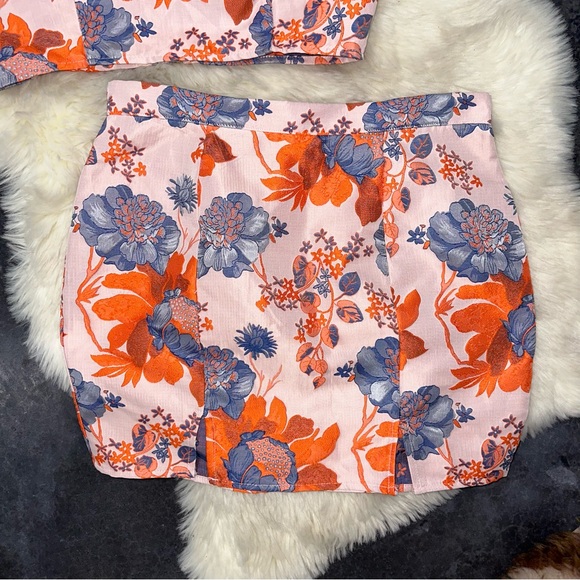 Fashion nova Asami floral skirt set jacquard pink peach orange navy cute - Picture 8 of 14